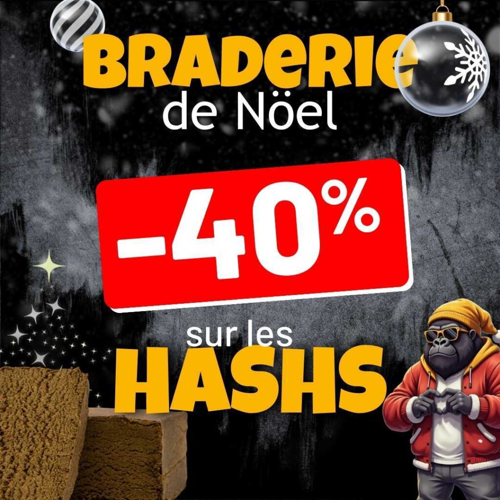Tous nos hashs / résines CBD à -40% durant la Braderie de Noël.
